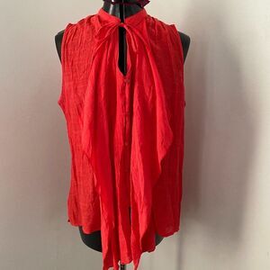 Cato Womens Button Down Salmon Color Tied Collar Sleeveless Top Size L